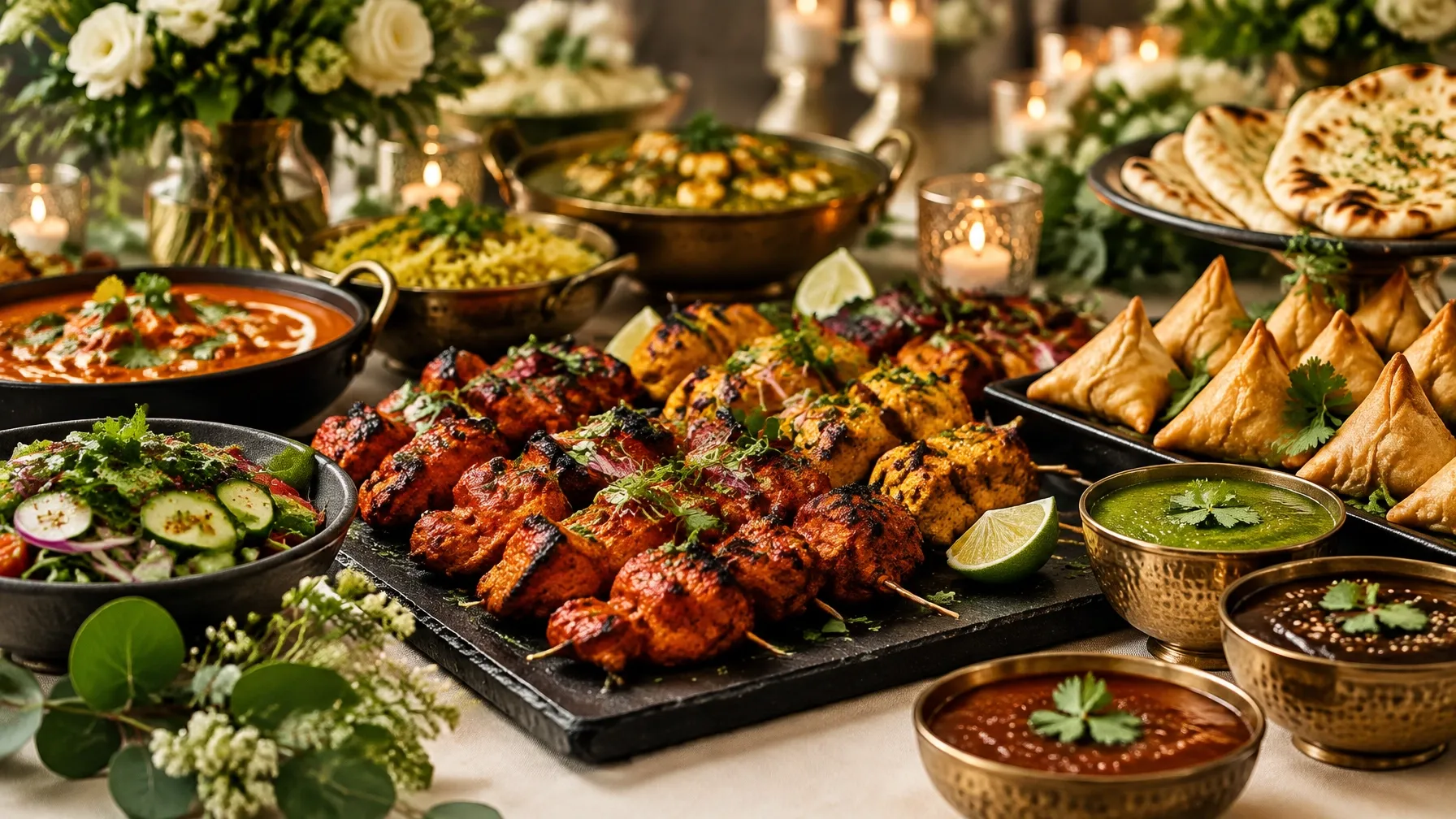 Indian dishes and tandoori food presented for an event